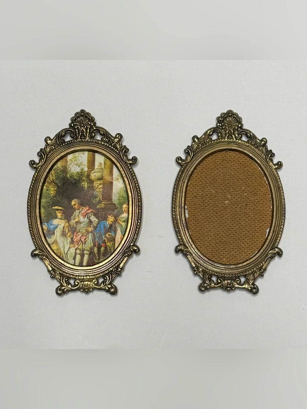 Set of Vintage Ornate Oval Antique Brass Rococo Picture Frames 5x3 Made In Italy
